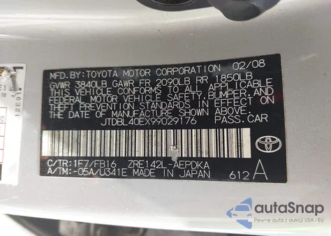 2009 Toyota Corolla Le z USA, uszkodzony, nr VIN JTDBL40EX99029176